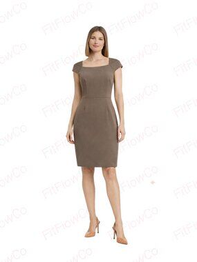 Calvin Klein Taupe Sheath Dress Women 8 Pleated Cap Sleeve Career NWT